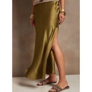 Banana Republic Skirt Dreamer Cargo Green 100% Silk Satin Maxi Beach Medium